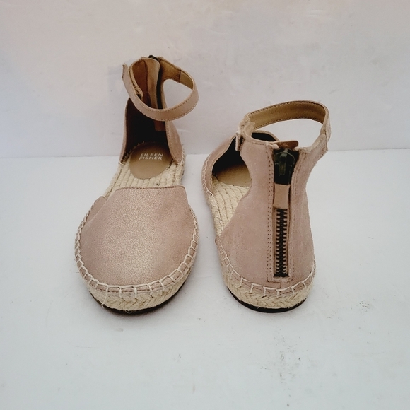 NEW Eileen Fisher Lala Beige Ankle Straap Espadrille Sandals Flat Zip Size 6.5 - Picture 4 of 7